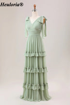 heuloria-Dusty Sage V-Neck Bow Shoulder Ruffle Bridesmaid Dress-ed-553
