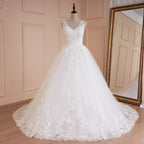 HEULORIA princess wedding dress V neck lace applique shinny sequined skirt bride dress ball gown wedding gown BA-537