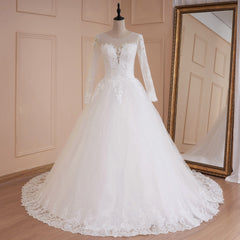 HEULORIA princesse robe de bal robe de mariée à manches longues robe de mariée col rond grande taille robe de mariée dentelle perles robe de mariée 