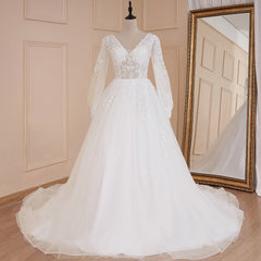 Boho robe de mariée à manches longues robe de mariée grande taille robe de mariée dentelle applique une ligne robe de mariée de mariage 
