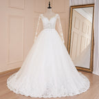 HEULORIA Princess Ball Gown Wedding Dress long sleeve bride dress V neck plus size robe de mariee Lace beading Wedding Bridal Gown BA-588