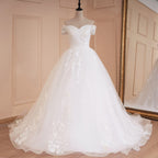 HEULORIA princess wedding dress off shoulder crystal beading lace applique bride dress plus size robe de mariee BA-544