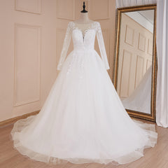 HEULORIA Elegant Lace Wedding Dress V neck long sleeve Vestidos de novia lace applique Bridal Dress A line  Wedding Gowns AL-572