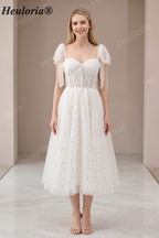 HEULORIA Celestial Starry Tulle Tea-Length Formal Dress with Tie Straps & Corset Back ED-443