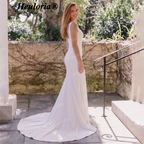 HEULORIA Minimalist Square Neck Sleeveless Mermaid Wedding Dress with Button-Down Train AL-QK219