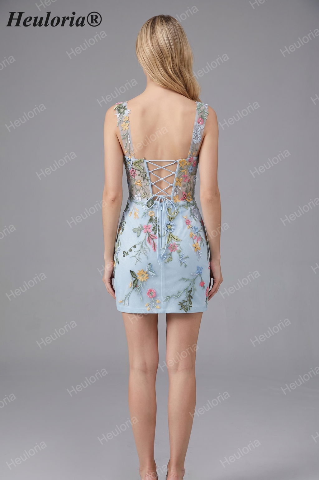 HEULORIA Enchanting Multi-Color Floral Embroidery Mermaid Prom Dress with Side Slit and Detachable Straps ED-602