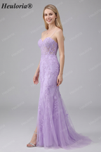 HEULORIA Enchanting Lavender Lace Mermaid Prom Dress with Slit and Corset Back ED-237