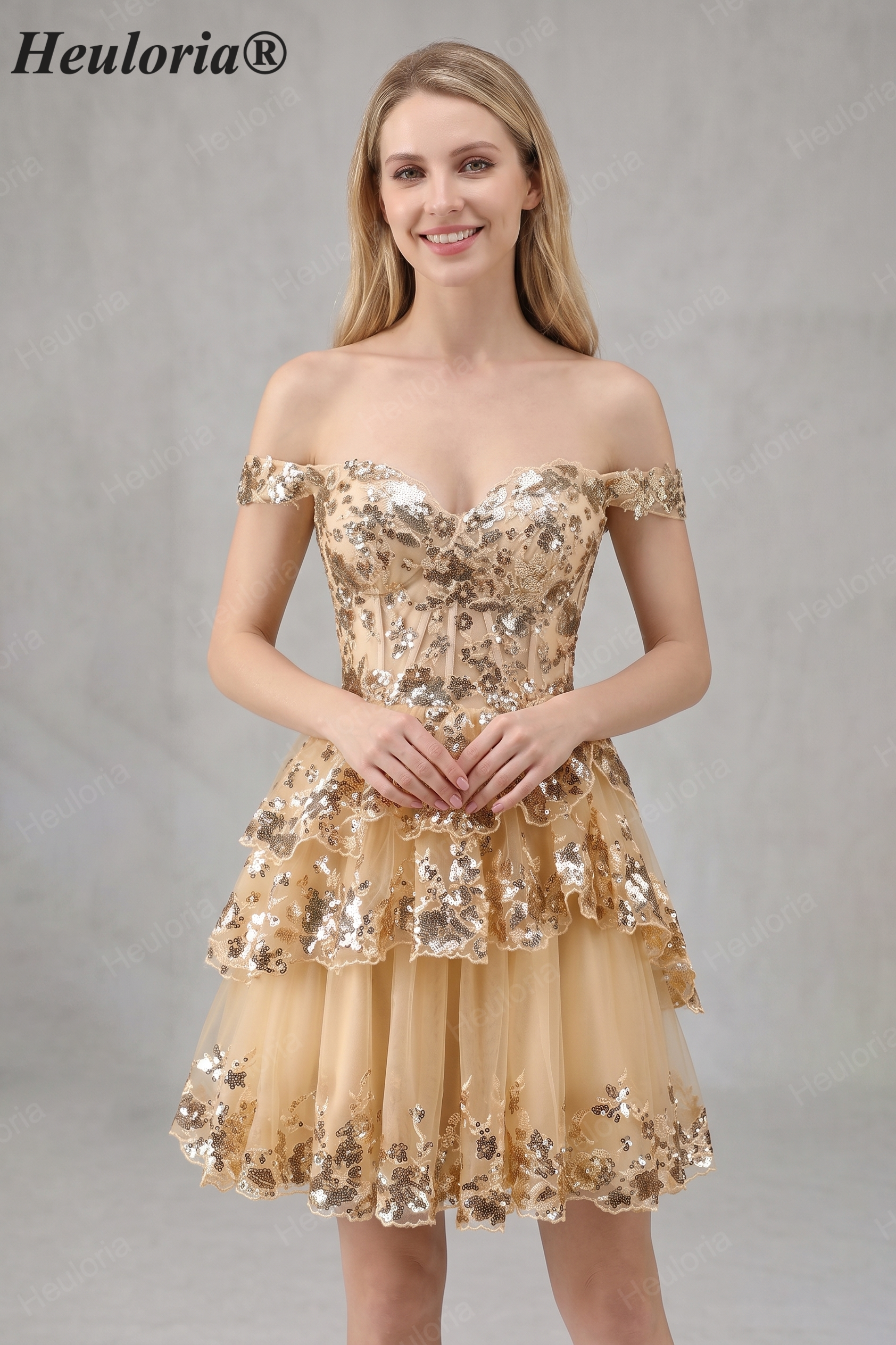 Gold Sequin Tiered Homecoming Dress ED-277