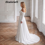 HEULORIA Elegant Off-the-Shoulder Long Sleeve A-Line Wedding Dress with Button-Back Detail AL-QK234