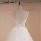 HEULORIA lace applique V neck wedding dress A line long train elegant Princess bridal gown Robe De Mariee Bride Dress AL-542