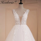 HEULORIA lace applique V neck wedding dress A line long train elegant Princess bridal gown Robe De Mariee Bride Dress AL-542