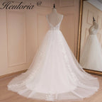 HEULORIA lace applique V neck wedding dress A line long train elegant Princess bridal gown Robe De Mariee Bride Dress AL-542