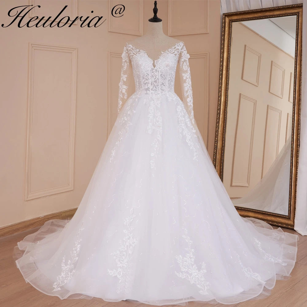 long sleeve sweetheart lace beading wedding dress plus size shinny lace princess ball gown wedding dress
