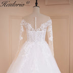 HEULORIA long sleeve sweetheart lace beading wedding dress plus size shinny lace princess ball gown wedding dress BA-559