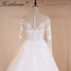 HEULORIA long sleeve sweetheart lace beading wedding dress plus size shinny lace princess ball gown wedding dress BA-559
