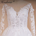 HEULORIA long sleeve sweetheart lace beading wedding dress plus size shinny lace princess ball gown wedding dress BA-559