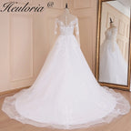 HEULORIA long sleeve sweetheart lace beading wedding dress plus size shinny lace princess ball gown wedding dress BA-559
