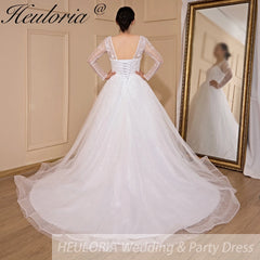 HEULORIA Ball-Gown/Princess long sleeve Chapel Train Lace Tulle Wedding Dress With Sequins Beading BA-654A