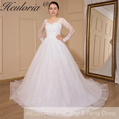 HEULORIA Ball-Gown/Princess long sleeve Chapel Train Lace Tulle Wedding Dress With Sequins Beading BA-654A