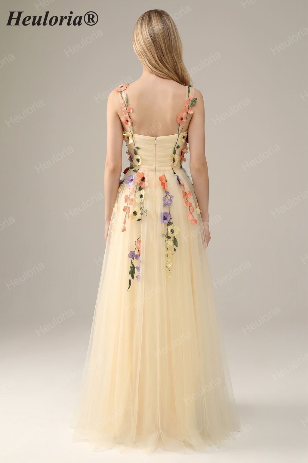 Heuloria Enchanted Garden 3D Floral Appliqué Tulle Prom Dress - Whimsical A-Line Formal Gown ED-585