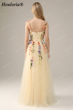 Heuloria Enchanted Garden 3D Floral Appliqué Tulle Prom Dress - Whimsical A-Line Formal Gown ED-585