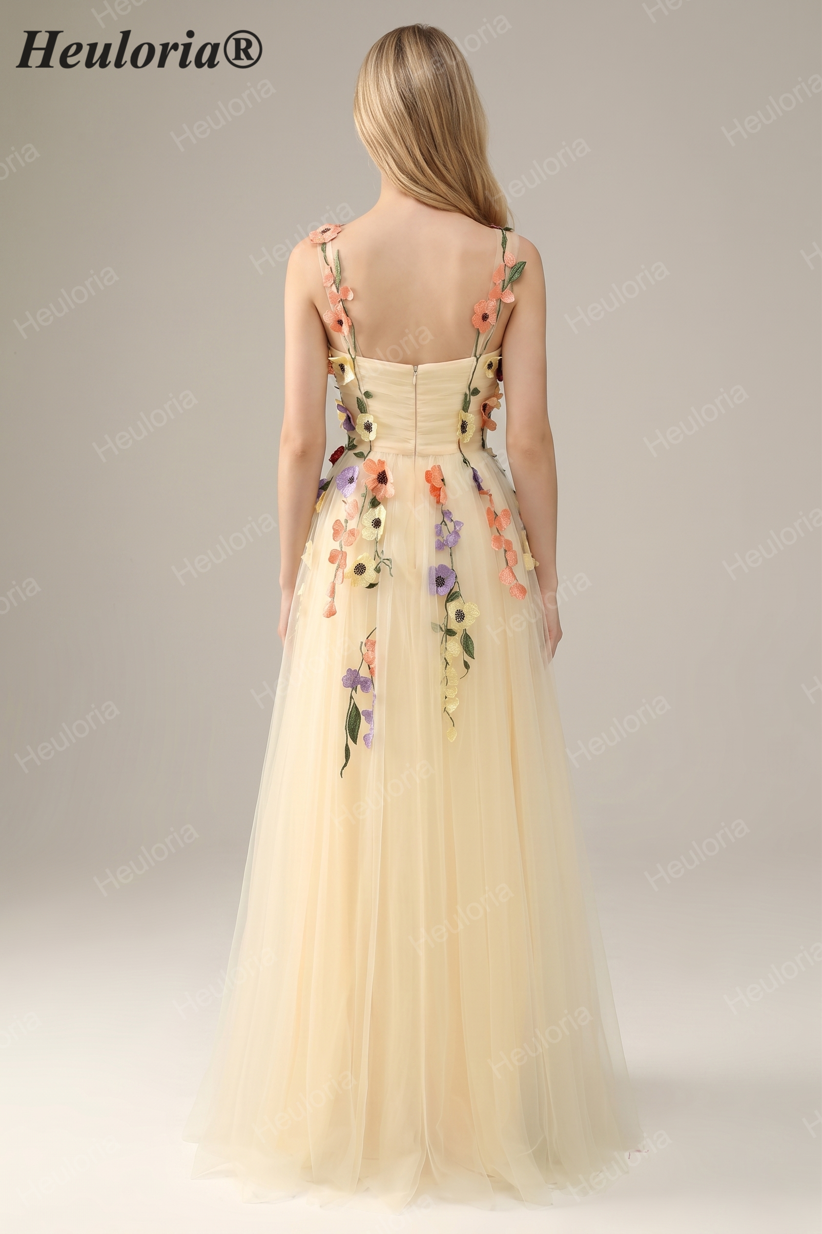 Heuloria Enchanted Garden 3D Floral Appliqué Tulle Prom Dress - Whimsical A-Line Formal Gown ED-585