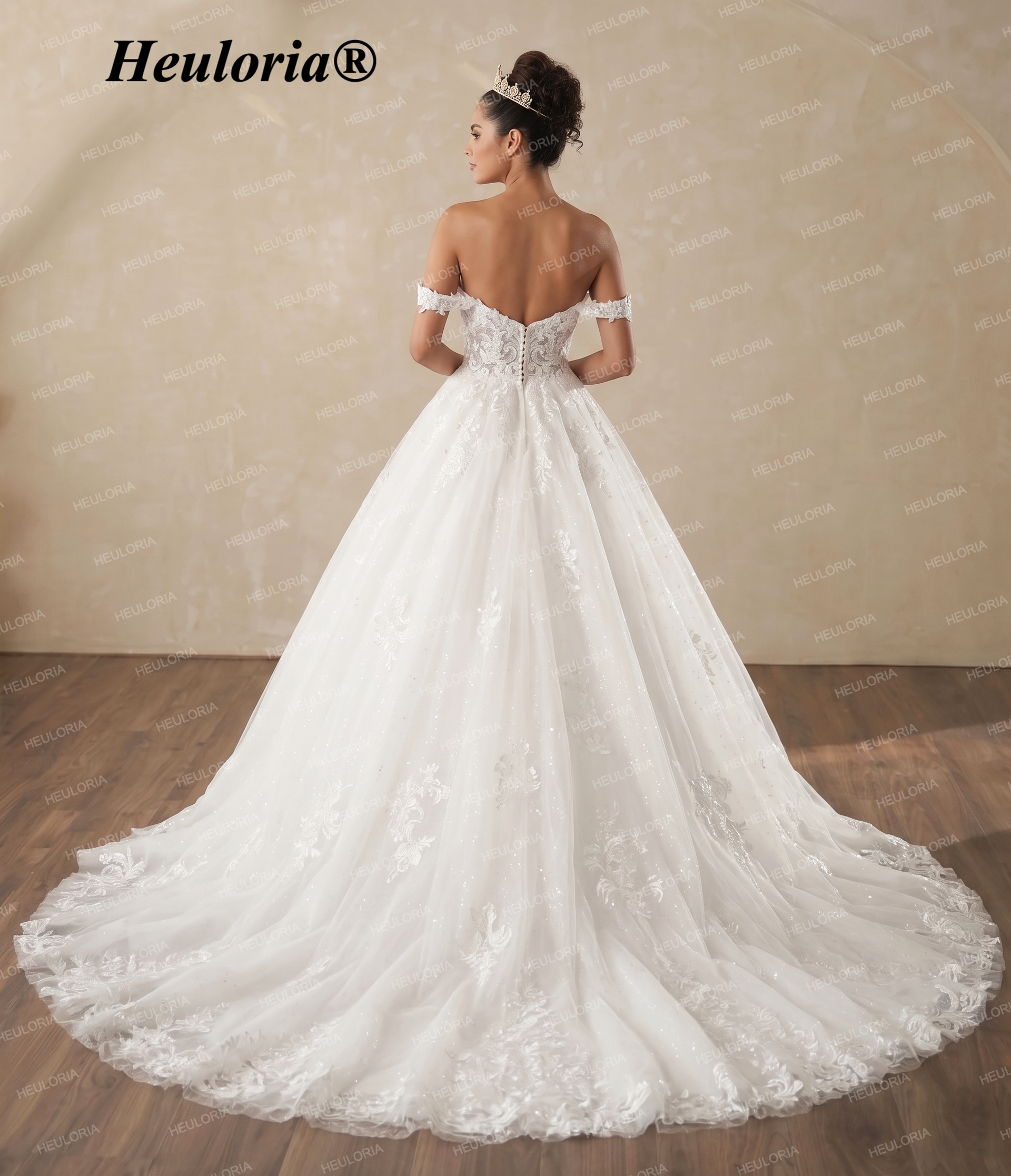 Off-the-Shoulder Lace Ball Gown Wedding Dress with Cathedral Train BA-90 Imagen secundaria del producto