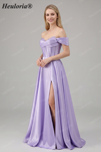 HEULORIA Off-the-Shoulder Sequin Beaded Satin Prom Dress with Slit & Corset Back ED-586