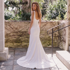 HEULORIA Minimalist Square Neck Sleeveless Mermaid Wedding Dress with Button-Down Train AL-QK219