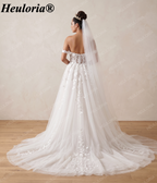 HEULORIA Off Shoulder 3D Floral Glitter A-Line Wedding Dress with Corset Bridal Gown AL-96