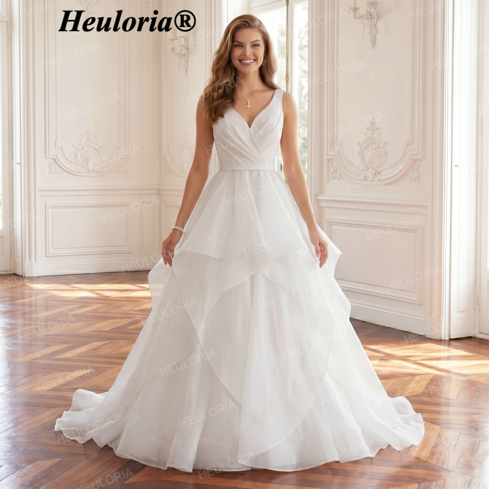 V-Neck Tiered Organza A-Line Wedding Dress AL-236
