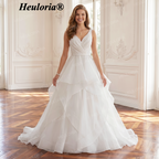 HEULORIAElegant V-Neck Tiered Organza A-Line Wedding Dress with Pleated Bodice AL-236