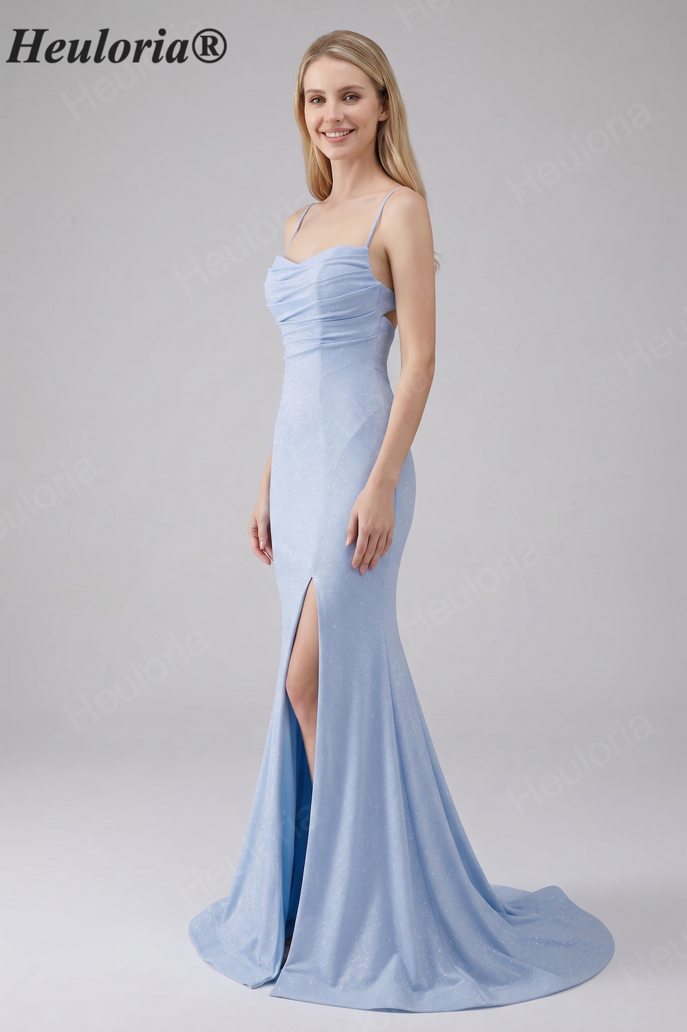 HEULORIA Sparkling Cowl Neck Mermaid Prom Dress with High Slit and Lace-Up Back ED-653