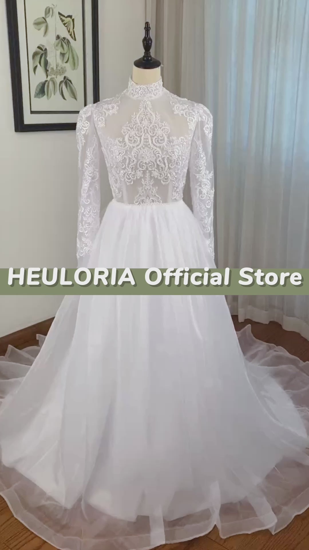 Boho Wedding Dress long sleeve high neck lace applique bride dress plus size robe de mariee A line Wedding Bridal Gown AL-HN0815