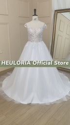 HEULORIA Romantic Boho Lace A-Line Wedding Dress with Sparkly Appliqué Bridal Gown AL-714A