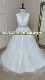 HEULORIA V-Neck Lace Appliqué Boho A-Line Wedding Dress AL-611