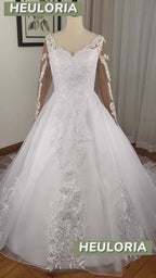 Plus Size Long Sleeve Lace Princess Wedding Dress with Beaded Details BA-827PLUS
