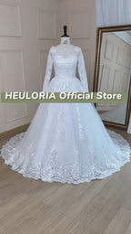 HEULORIA Long Sleeve Lace Beaded Ball Gown Wedding Dress BA-617