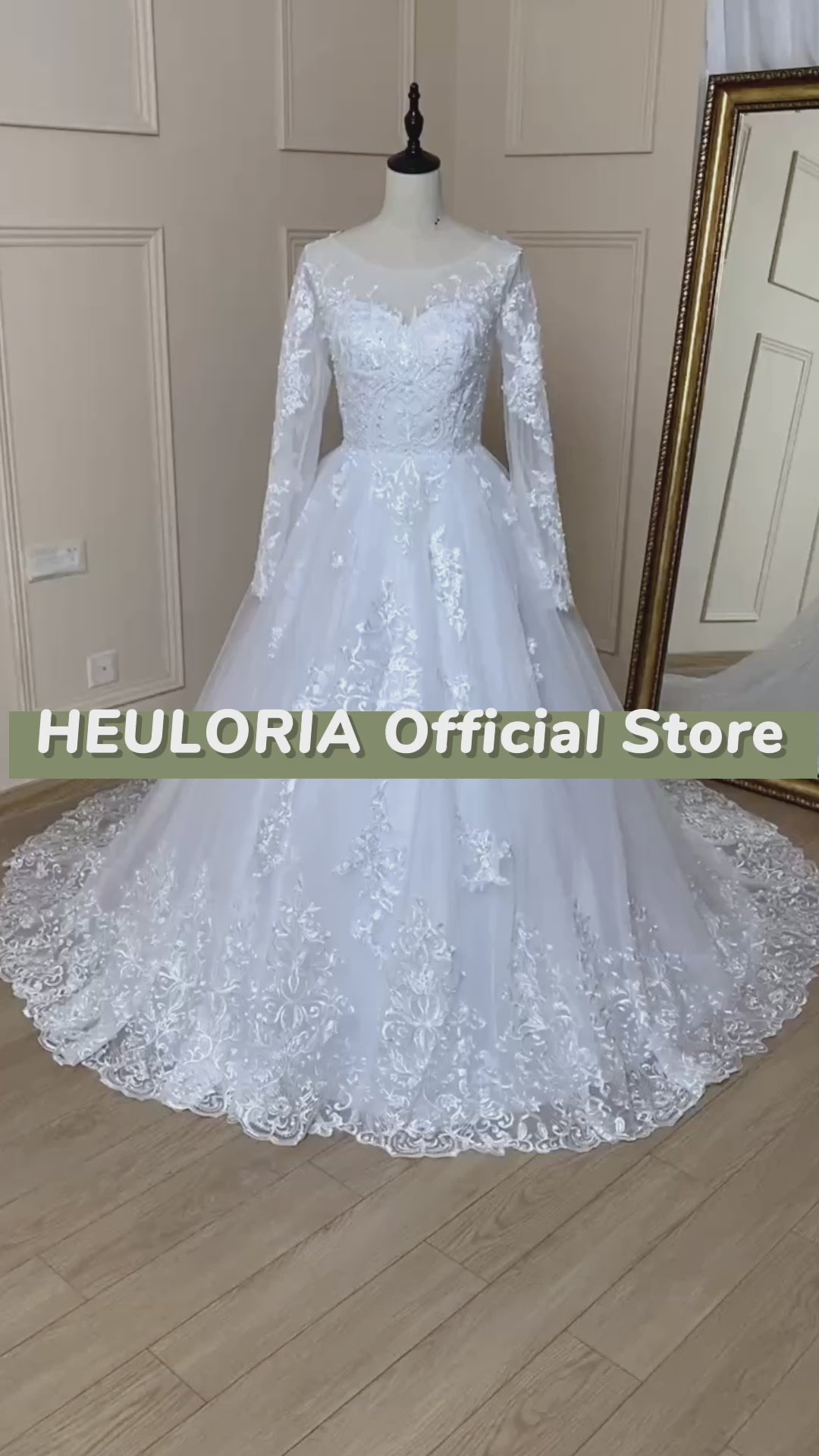 HEULORIA princesse robe de mariée à manches longues chérie grande taille robe de mariée dentelle perles robe de mariée court train 