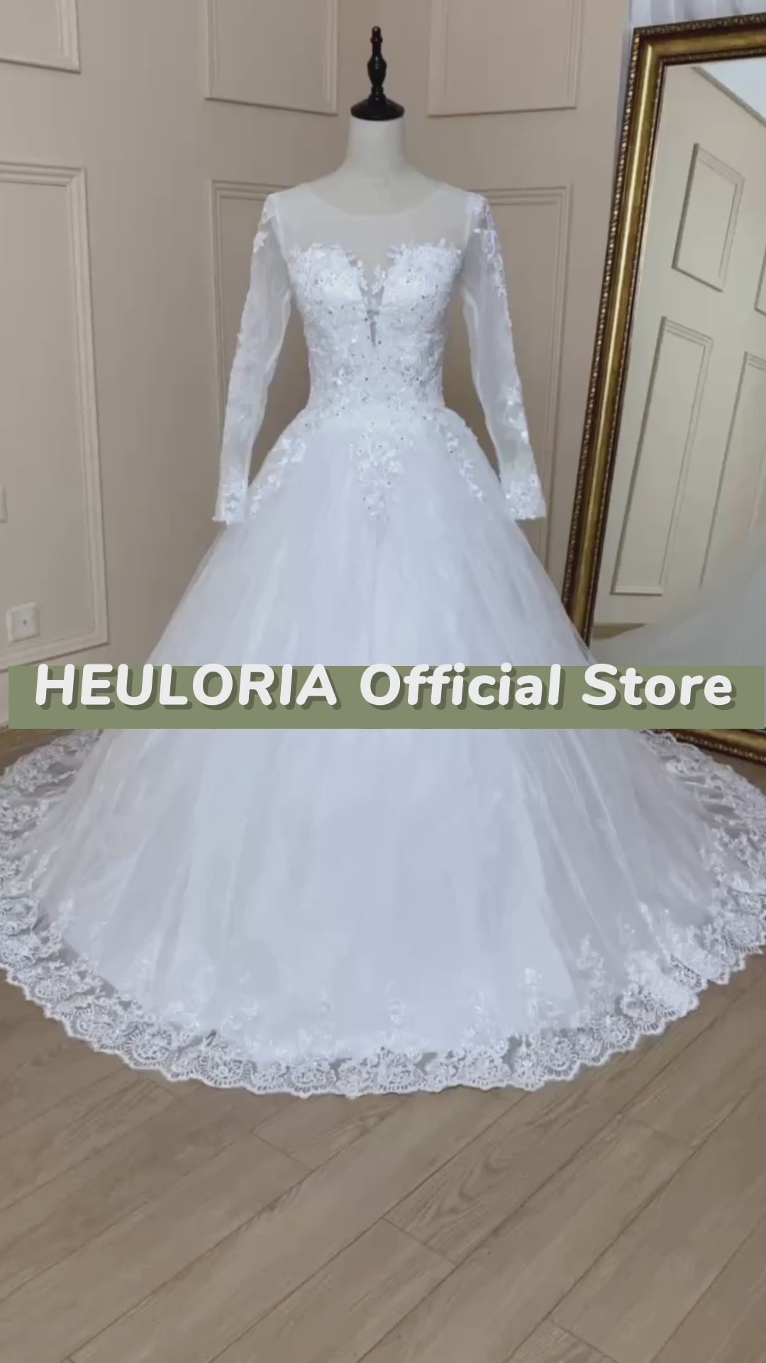 HEULORIA princesse robe de bal robe de mariée à manches longues robe de mariée col rond grande taille robe de mariée dentelle perles robe de mariée 