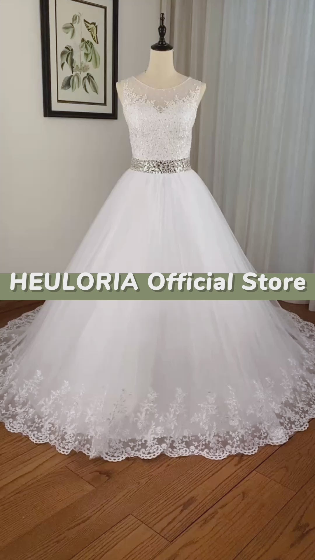 HEULORIA princess ball gown wedding dress o neck lace applique sequin belt beading bride dress court train BA-0117