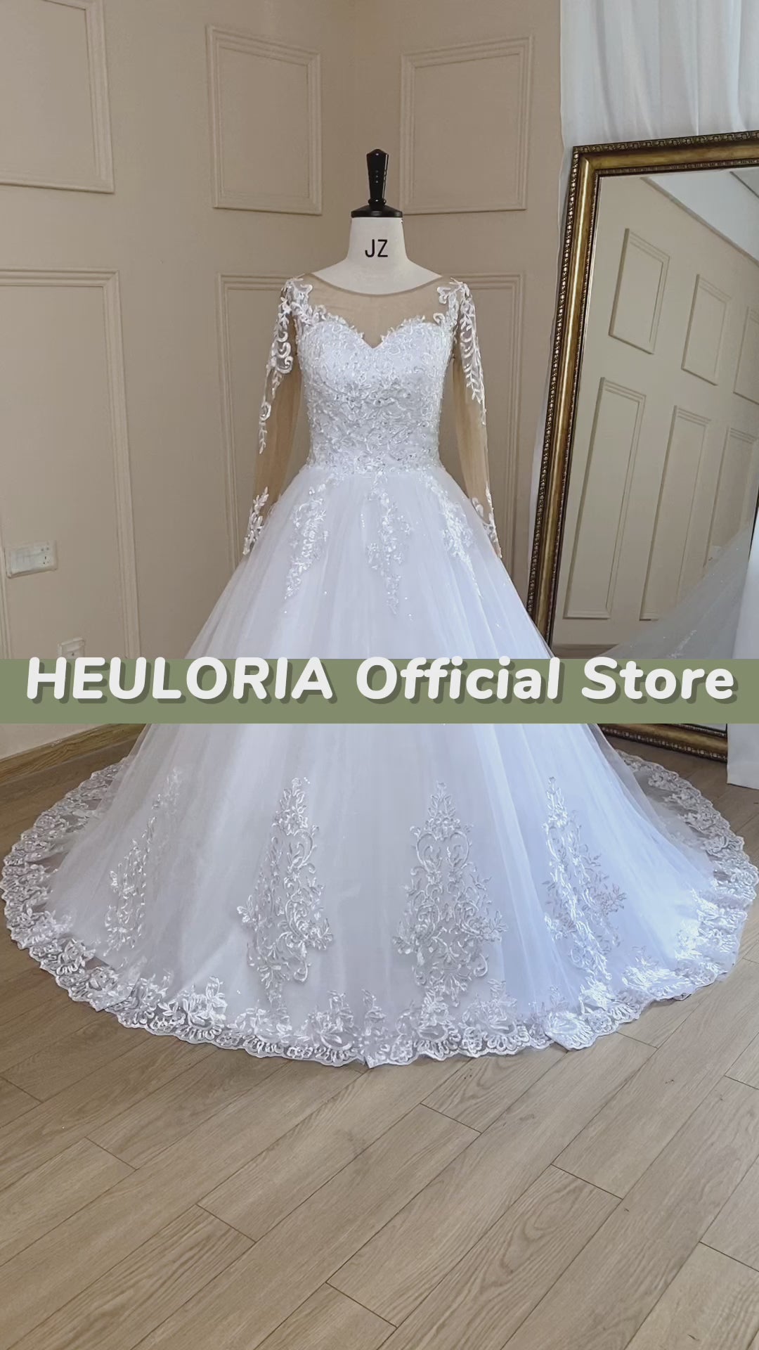 HEULORIA Princess Ball Gown Wedding Dress long sleeve sweetheart plus size robe de mariee Lace beading bride dress court train BA-648