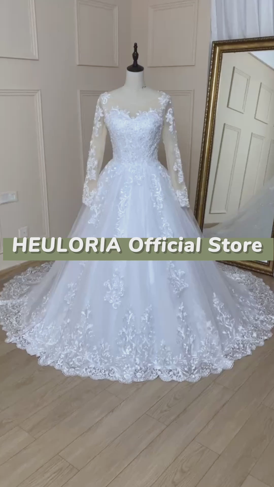 HEULORIA Princess Ball Gown Wedding Dress long sleeve bride dress off shoulder plus size robe de mariee Lace beads Bridal Gown BA-778