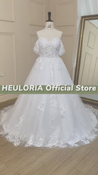 Off Shoulder Detachable Sleeve Shimmer Princess Wedding Dress BA-718A