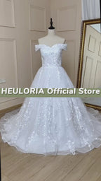 Off-Shoulder Beaded Lace Ball Gown Wedding Dress BA-600