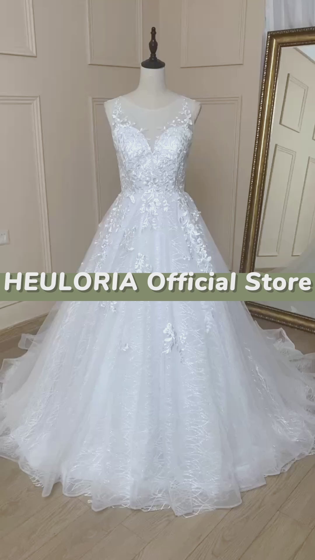 HEULORIA A-line V-Neck Court Train Lace Wedding Dress With Sequins BA-604