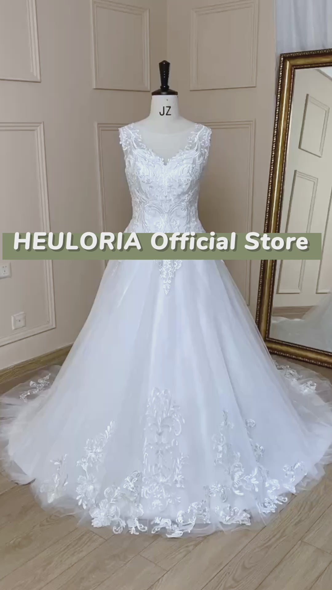 HEULORIA A-line Court Train Tulle Lace Wedding Dress With Sequins AL-614