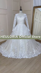 HEULORIA Long Sleeve Lace Ball Gown Wedding Dress with Illusion Neckline BA-599