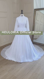 Mandarin High Neck Beaded Lace A-Line Wedding Dress with Bishop Sleeves AL-615