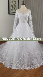 HEULORIA Illusion Lace Long Sleeve Ball Gown Wedding Dress with Corset Back BA-OF1219